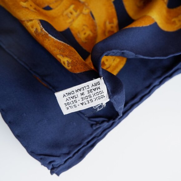 Authentic Preowned Chanel Navy/Gold Silk CC Logo Scarf - Picture 3 of 3